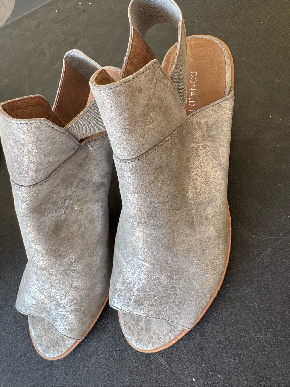 Donald J. Pliner Metallic Silver Gray Open-Toe Slingback Mules